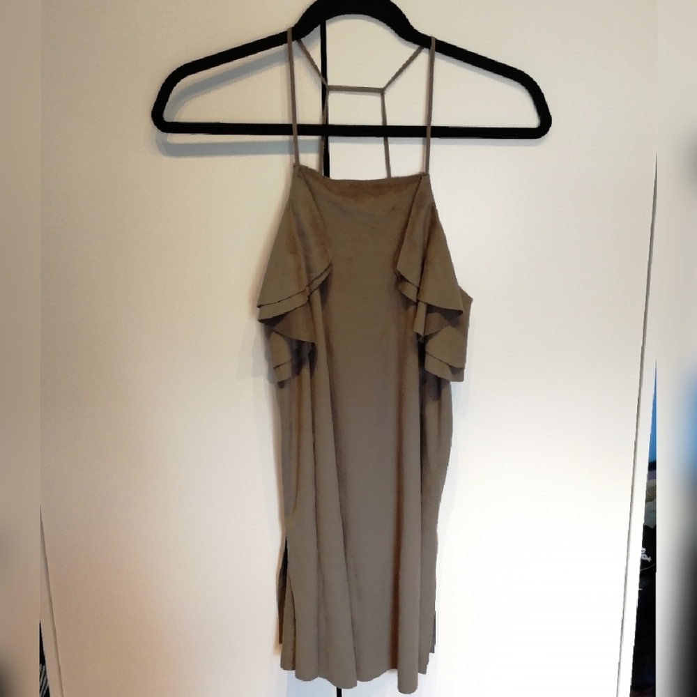 ZARA Olive faux suede thin strap frill tank top S - Picture 5 of 11